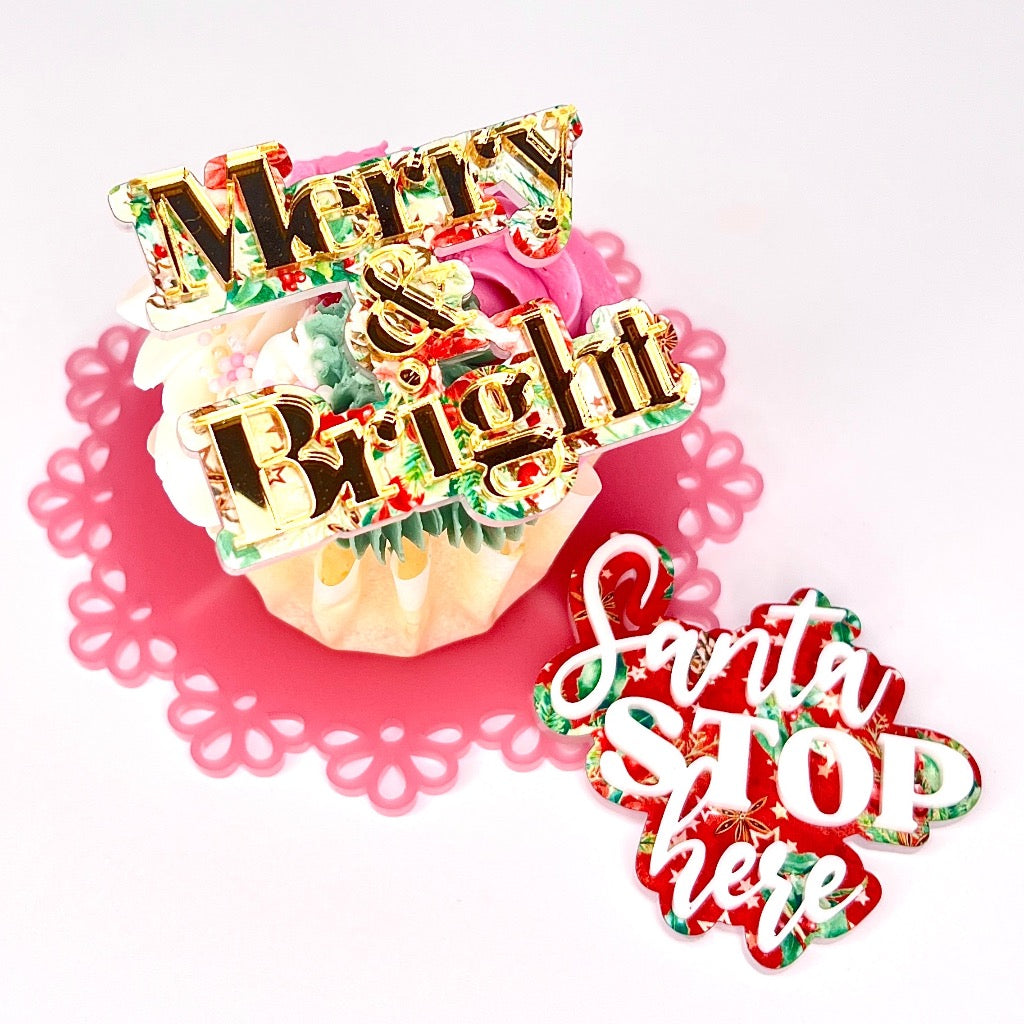 Acrylic Cupcake Topper Charms Merry and Bright Gold Cakers Paradise