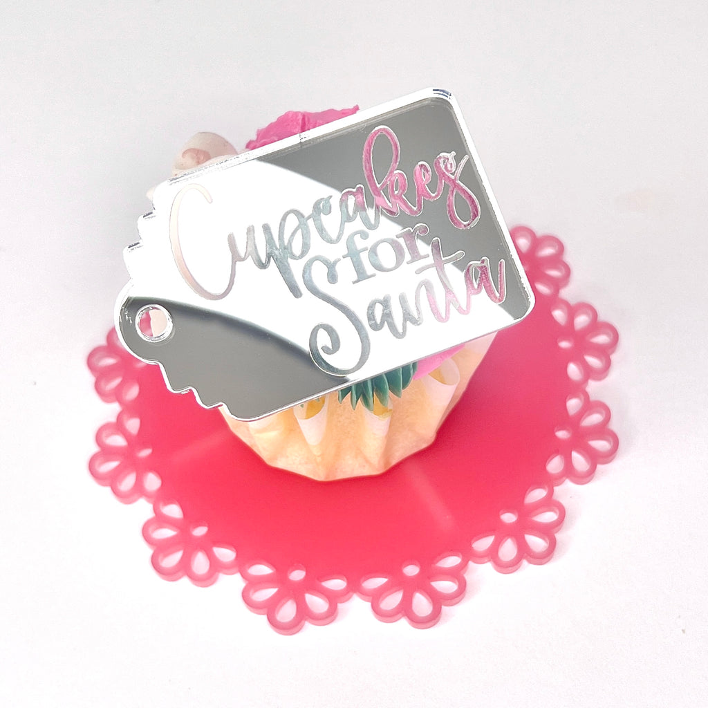 Acrylic Cupcake Topper Charms - Cupcakes for Santa Silver