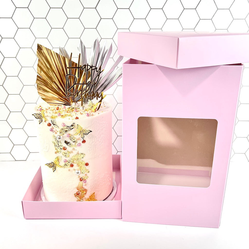 Olbaa Cake Box with Window - 6"x6"x10" - Blossom Pink
