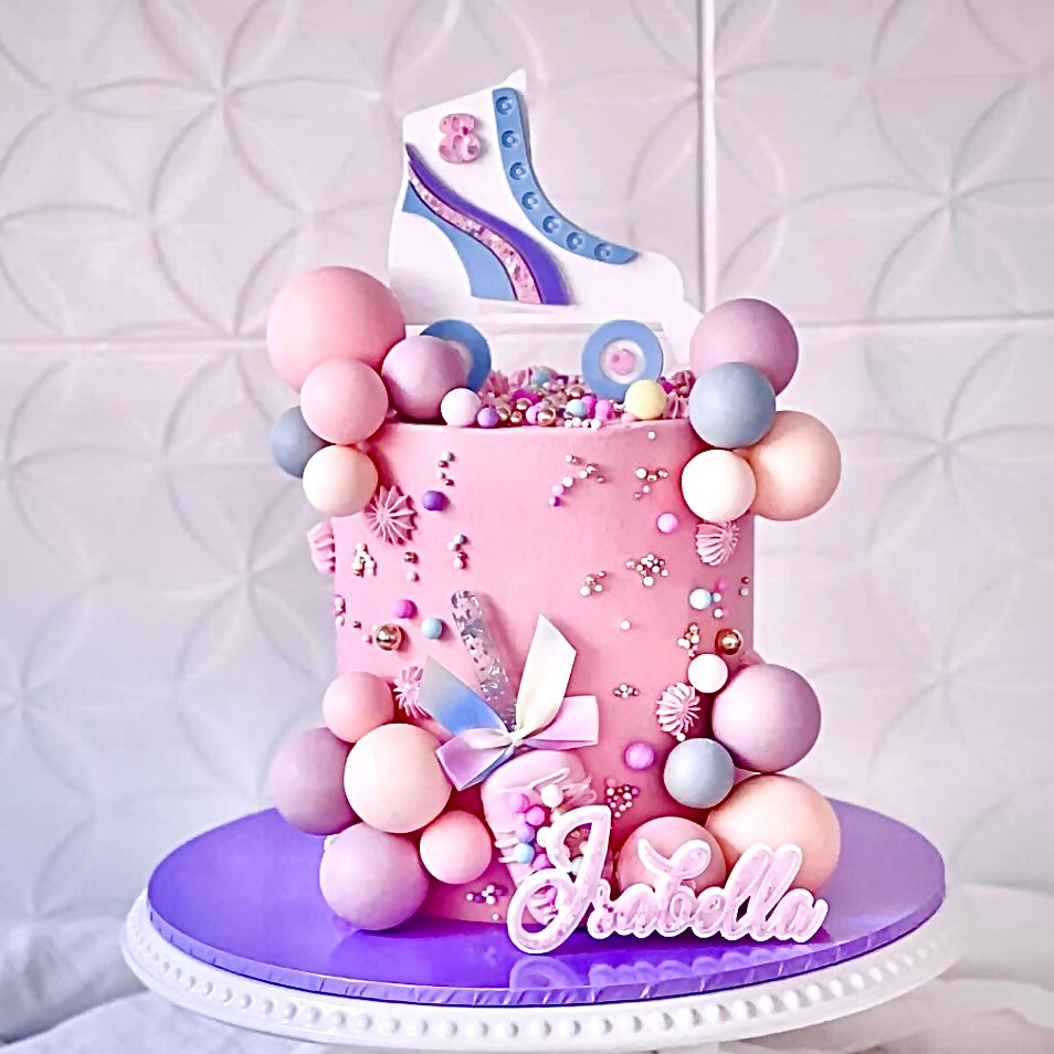 Double Layer Custom Acrylic Birthday Cake Fropper + Topper - Rollerskate