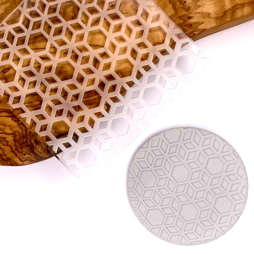 acrylic cookie stamp fondant embosser debosser geometrical pentagon