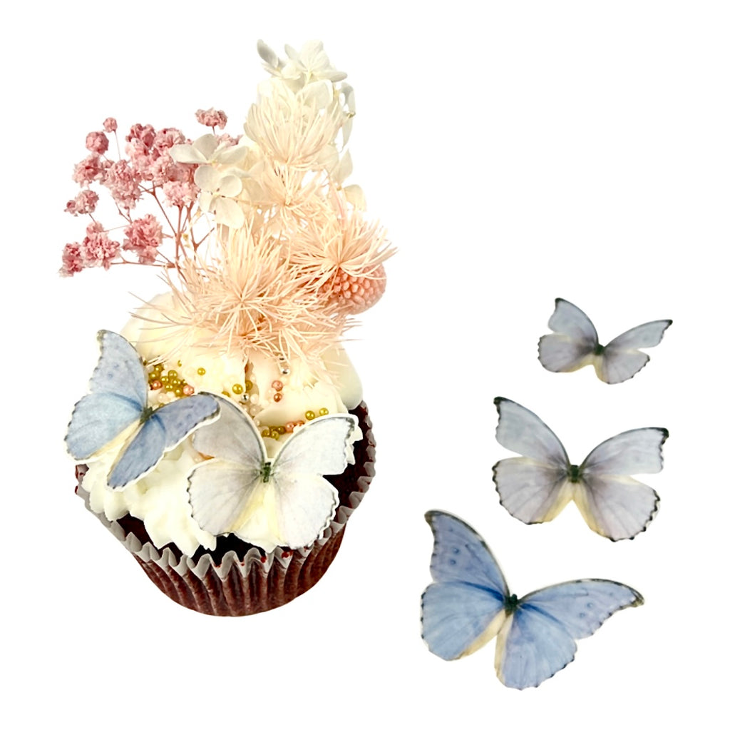 Edible Wafer Cupcake Toppers - Blue Purple Butterflies 18pc