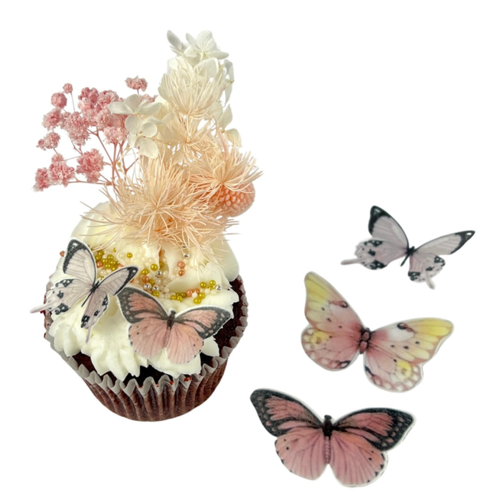 Edible Wafer Cupcake Toppers - Light Pink Butterflies 24pc
