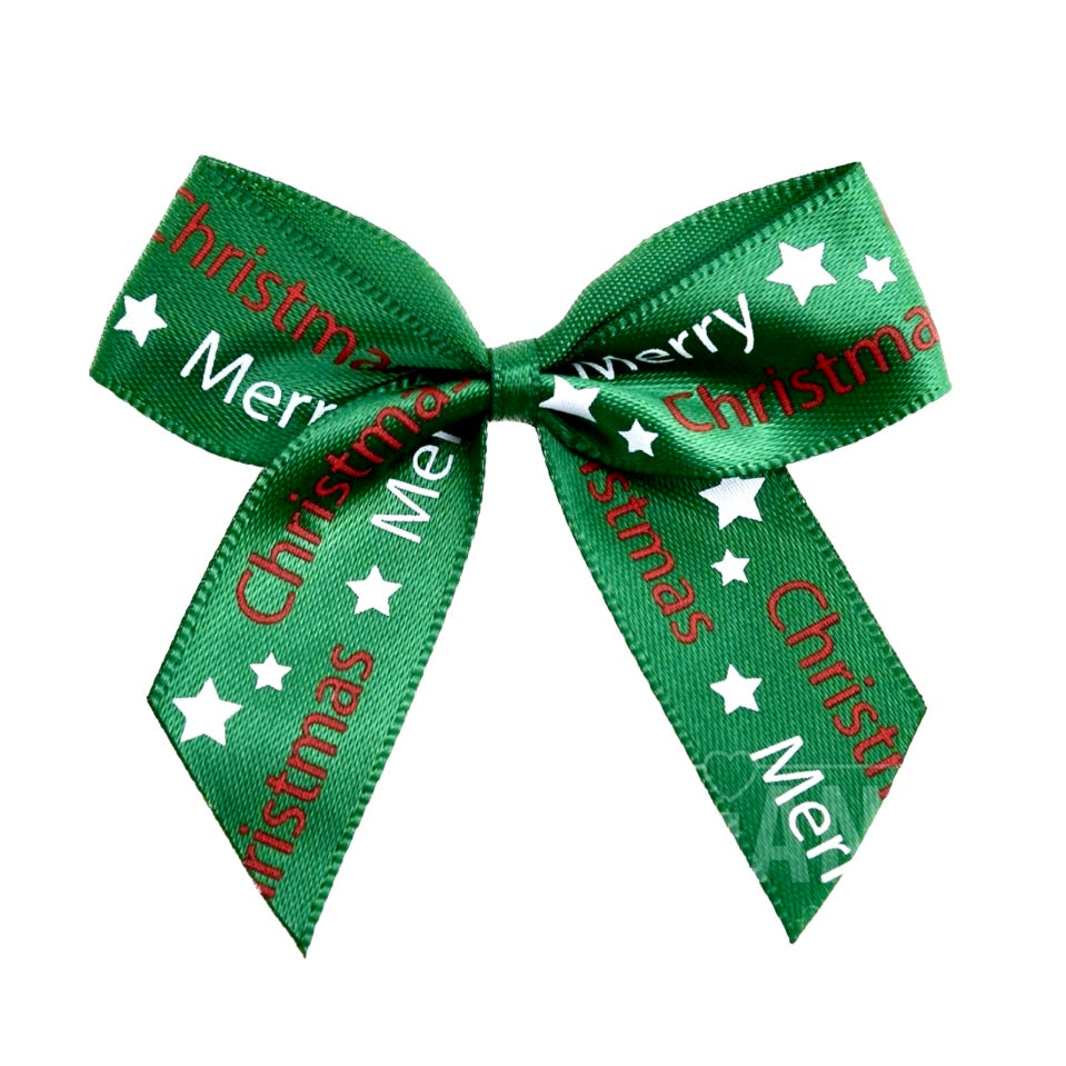 Satin Cakesicle Bows 5cm 12 Pack - Merry Christmas Green Cakers Paradise