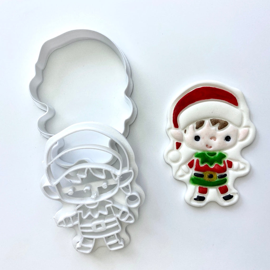 Christmas elf boy cookie fondant embosser cutter