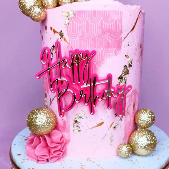 Double Layered Acrylic Birthday Cake Fropper - Happy Birthday Script