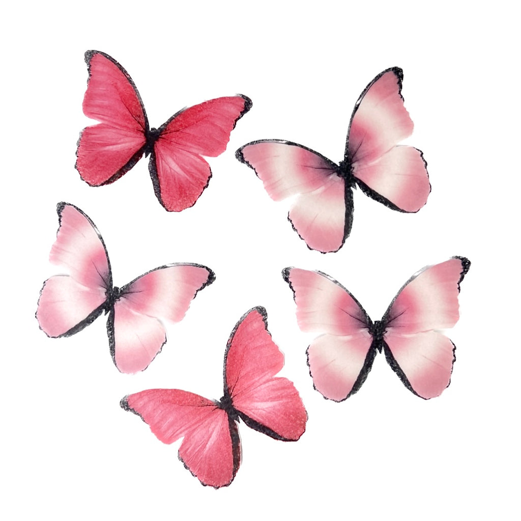 Edible Wafer Cake Toppers - Pink Large Butterflies 5pc