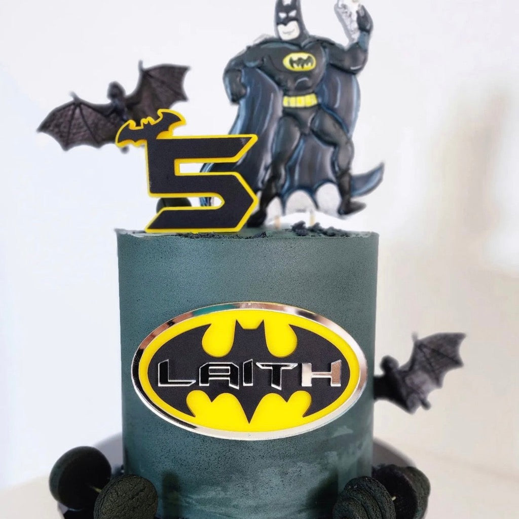 Layered Custom Acrylic Birthday Cake Fropper + Topper - Batman