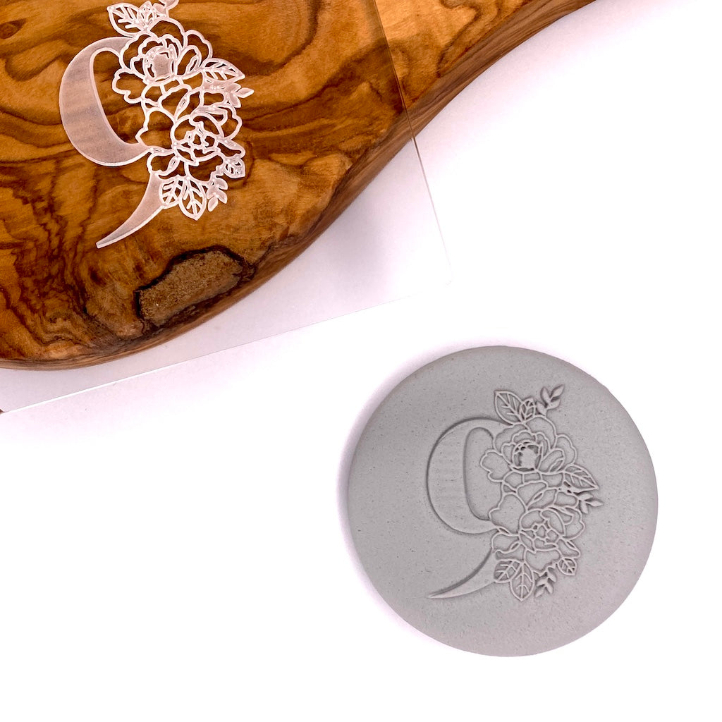 Acrylic large floral number cookie stamp 9