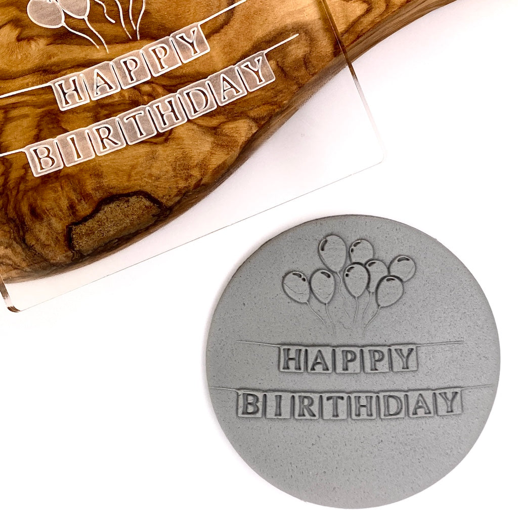 cookie stamp fondant embosser Happy birthday bunting balloons