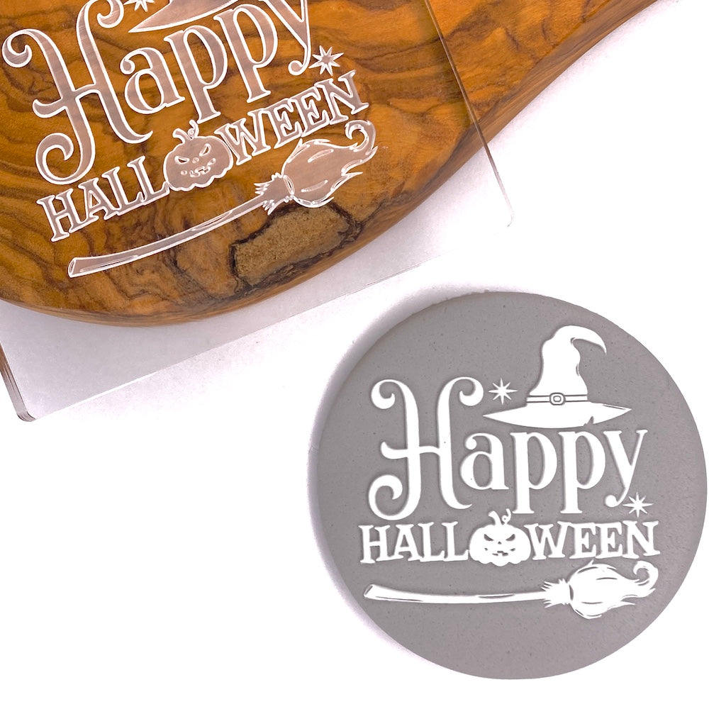 Cookie stamp fondant embosser happy halloween broom witch hat pumpkin