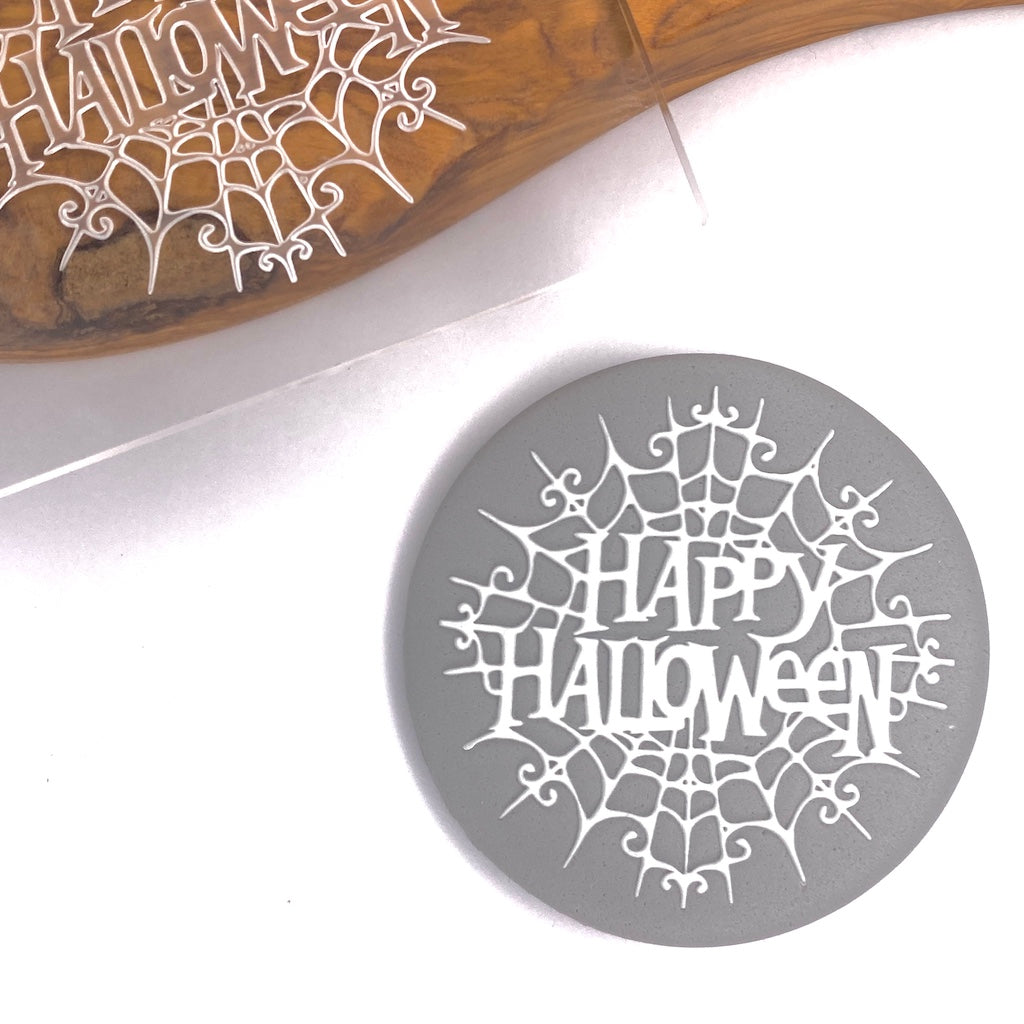 Cookie stamp fondant embosser happy halloween spider web