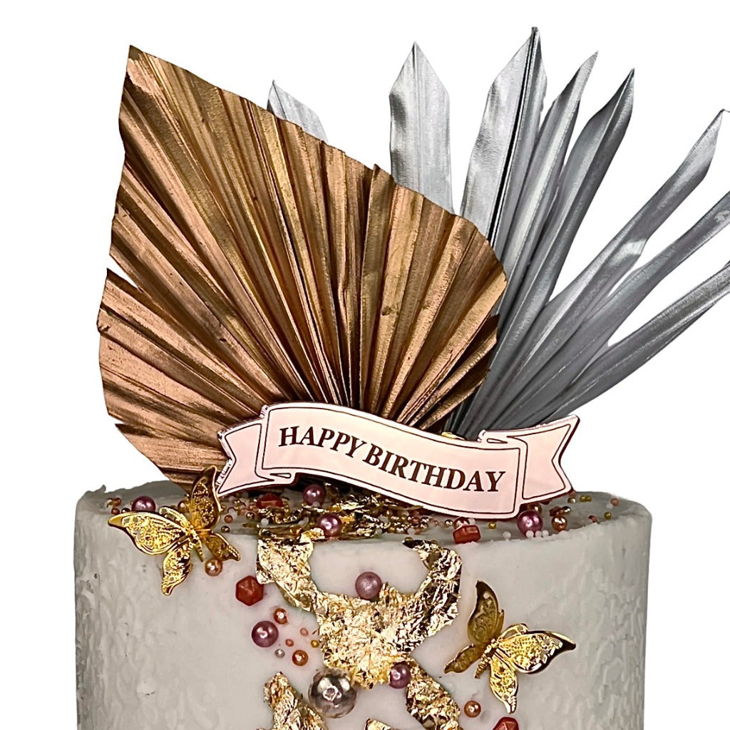 Acrylic Cake Topper - Rose Gold Happy Birthday Ribbon | Cakers Paradise ...