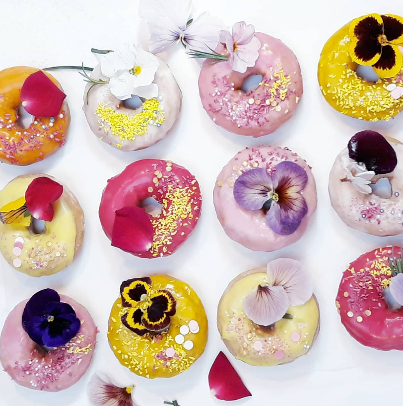 Edible Donuts Decorated with Edible Flowers