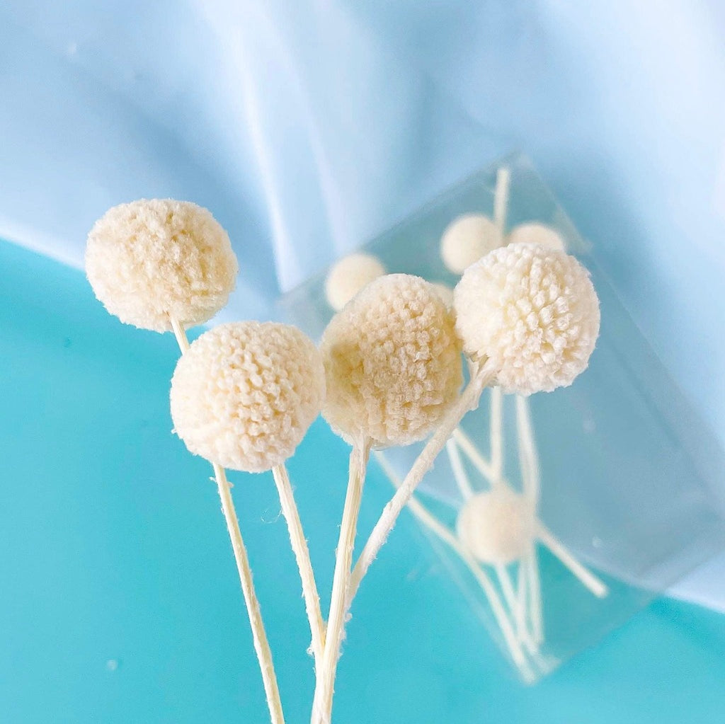 Dried Natural Billy Buttons Cupcake Toppers - White