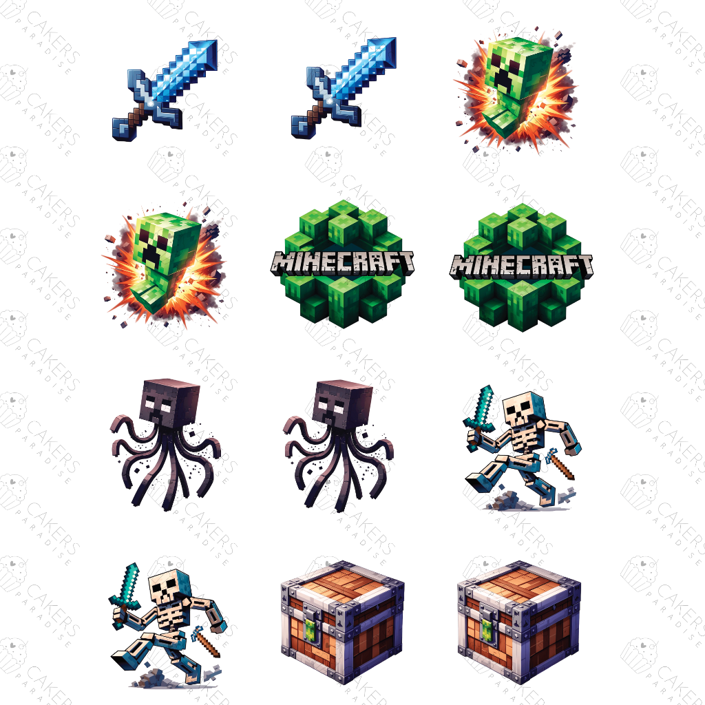 2.5" Cupcake Edible Icing Image - Pixel Block Characters