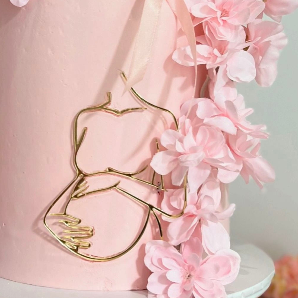 Acrylic Baby Shower Cake Fropper - Pregnant Lady gold
