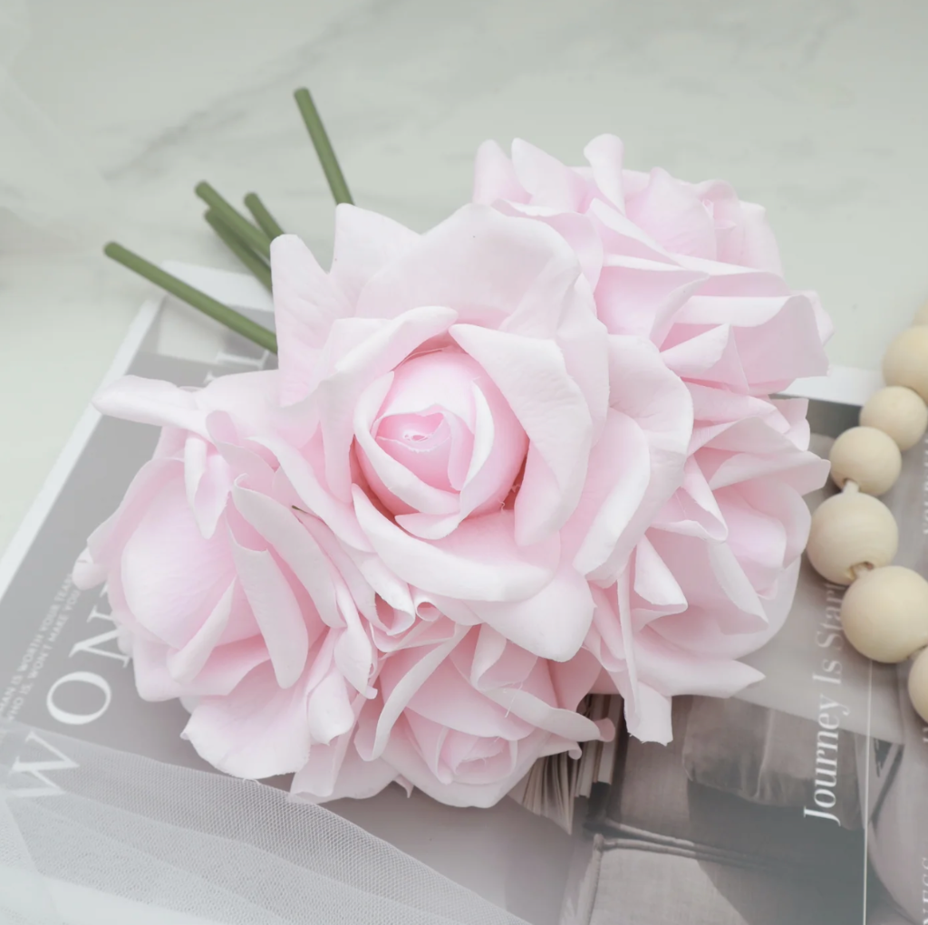 Artificial Real Touch Rose Open Bloom - Baby Pink