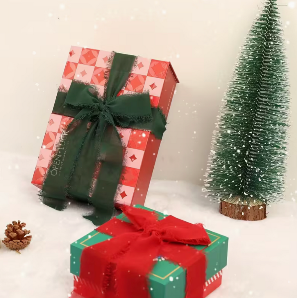 Christmas Chiffon Ribbon Set red green white