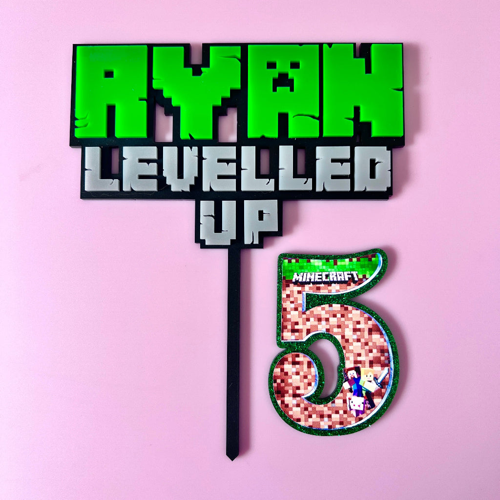 Custom Acrylic Birthday Cake Topper Set - Minecraft name and age