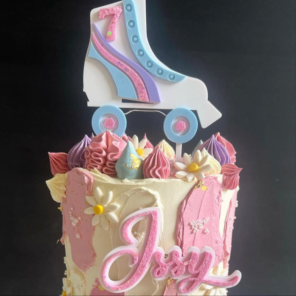 Double Layer Custom Acrylic Birthday Cake Fropper + Topper - Roller Skate