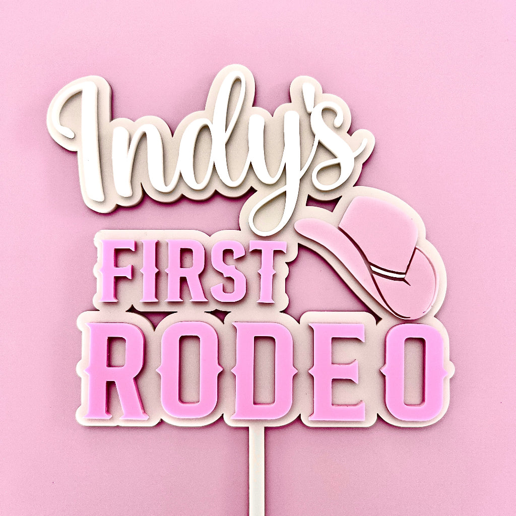 Double Layer Custom Acrylic Cake Topper - First Rodeo | Cakers Paradise ...