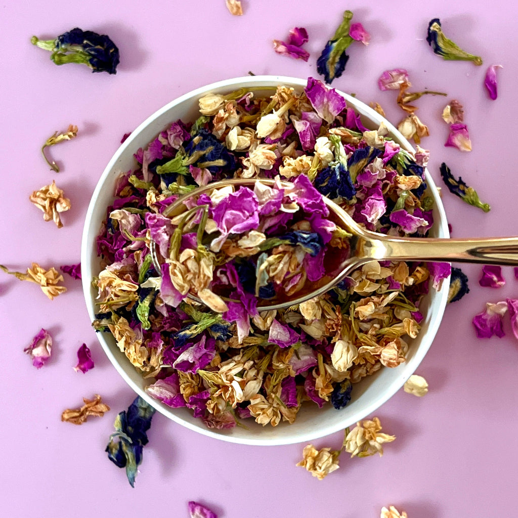 Dried Edible Flowers 20g - Blushing Butterfly pink rose petal purple pea flower jasmine