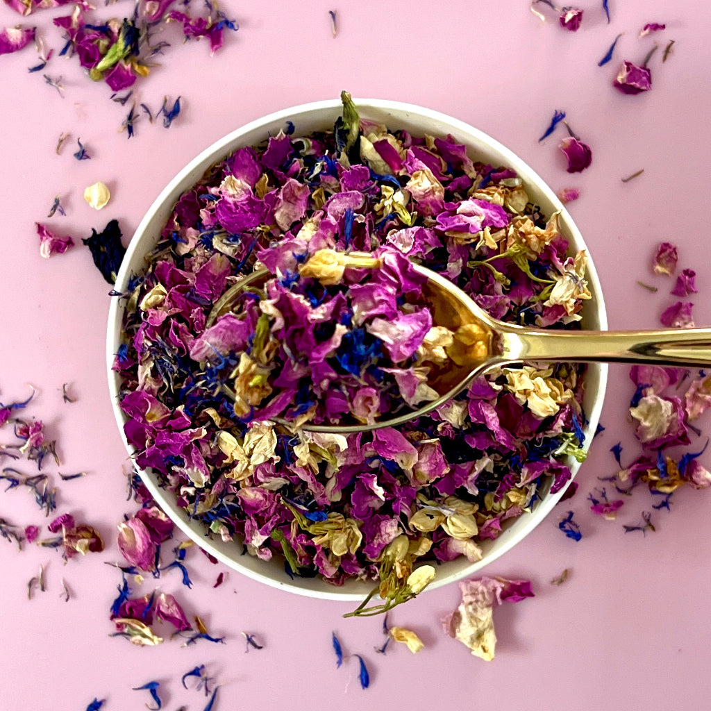 Dried Edible Flowers 20g - Floral Fantasy pink rose petal blue cornflower jasmine purple pea flower 
