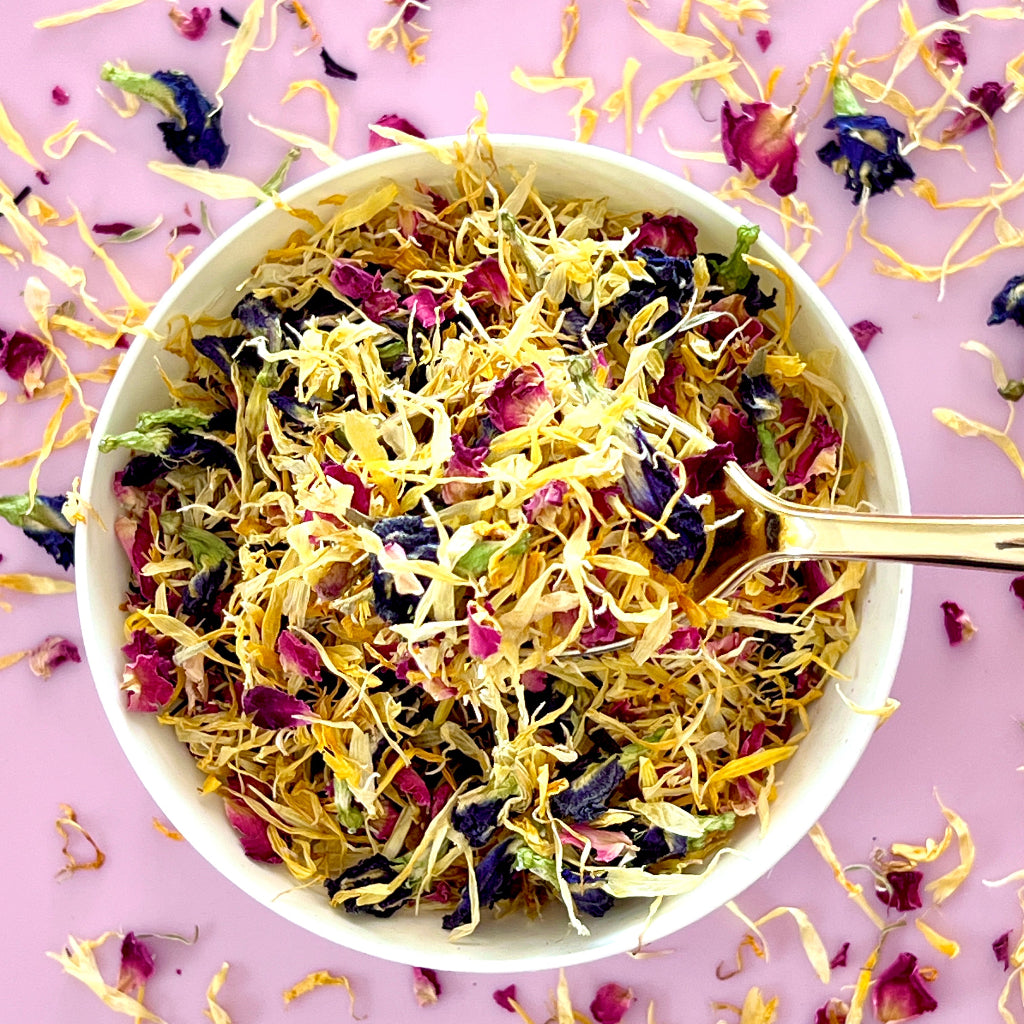 Dried Edible Flowers 20g - Petal Pop purple pea flower red rose petal marigold rosella