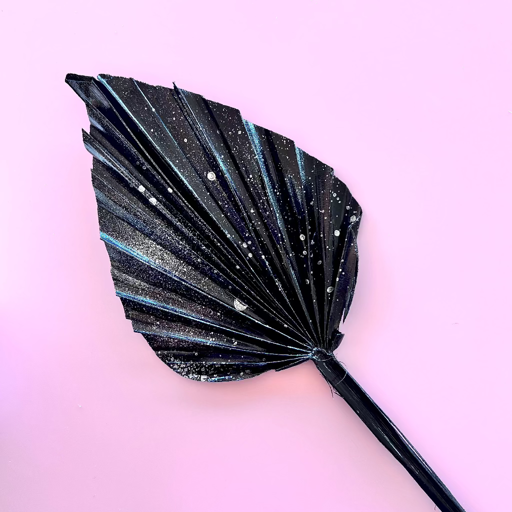 Dried Palm Leaf for Cake Toppers - Black/Silver