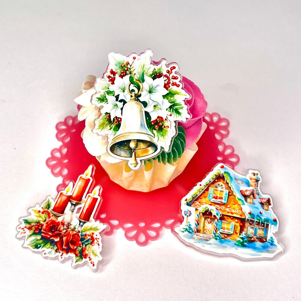 Acrylic Cupcake Topper Charms - Snowy Christmas