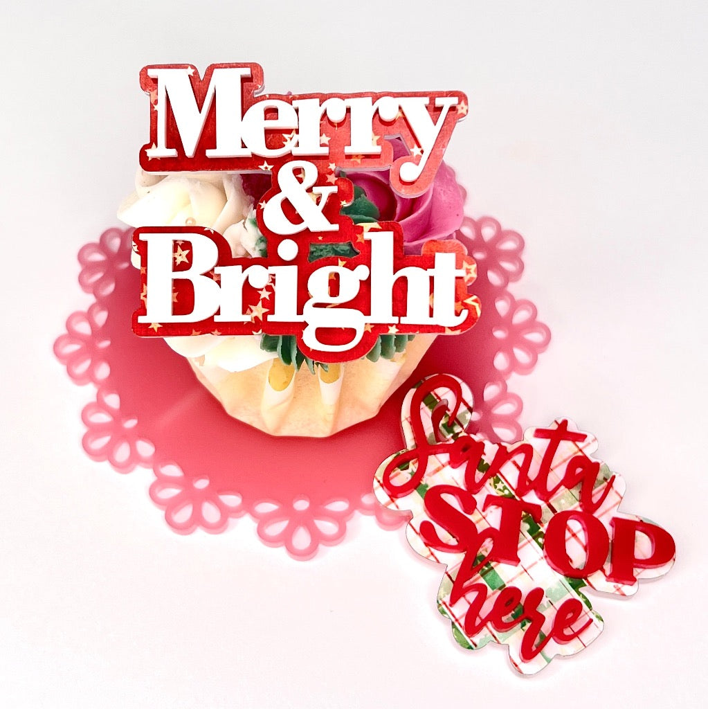 Acrylic Cupcake Topper Charms - Merry and Bright White