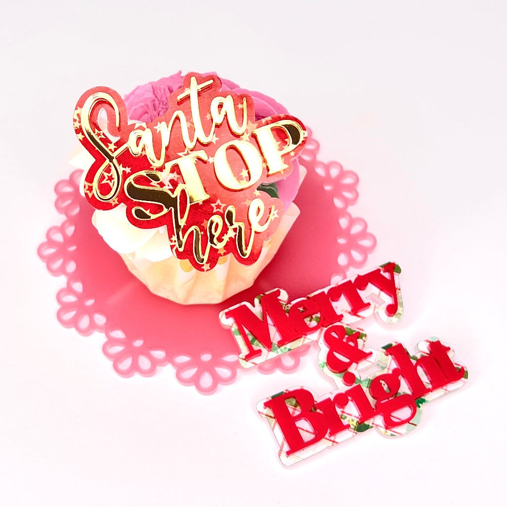 Acrylic Cupcake Topper Charms - Merry and Bright Red