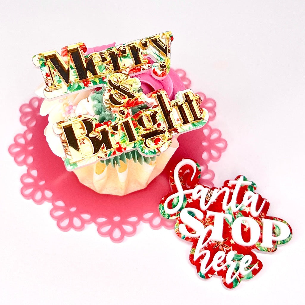 Acrylic Cupcake Topper Charms - Merry and Bright Gold