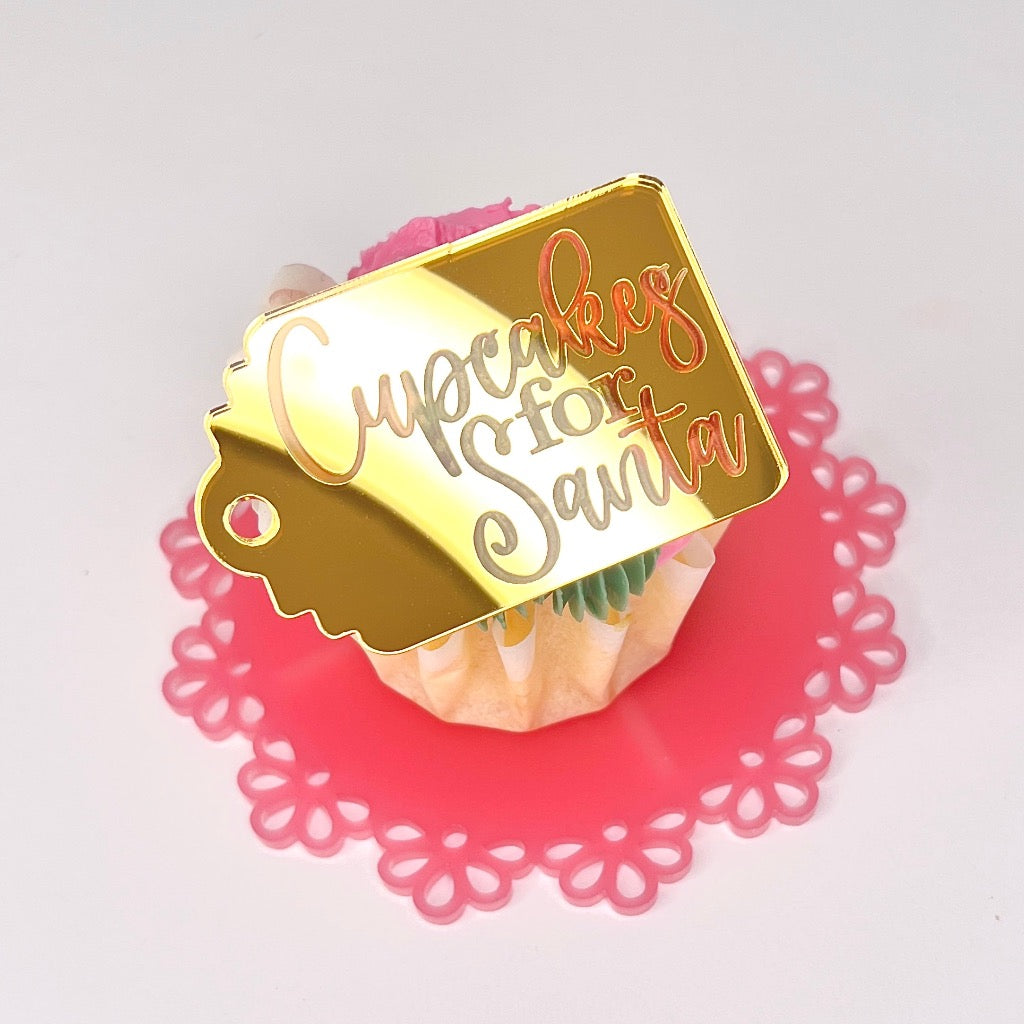 Acrylic Cupcake Topper Charms - Cupcakes for Santa Gold