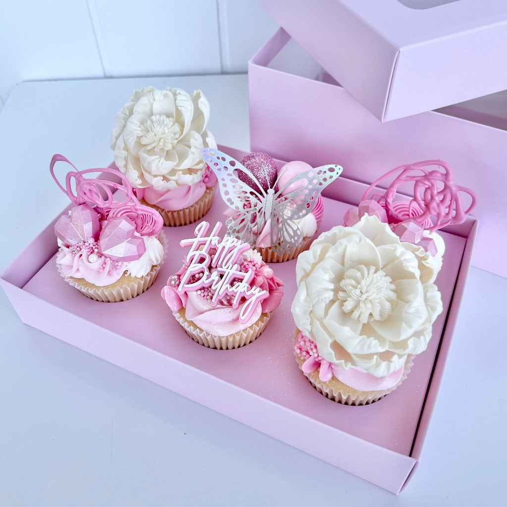 Olbaa Regular Cupcake Box 6 Holes Blossom Pink – 5 Pack