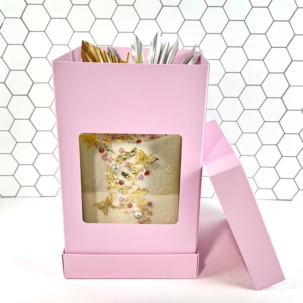 Olbaa Cake Box with Window - 6"x6"x10" - Blossom Pink