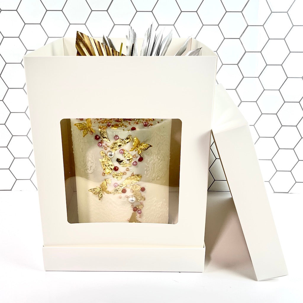 Olbaa Mini Cake Box with Window - 6"x6"x10" - White