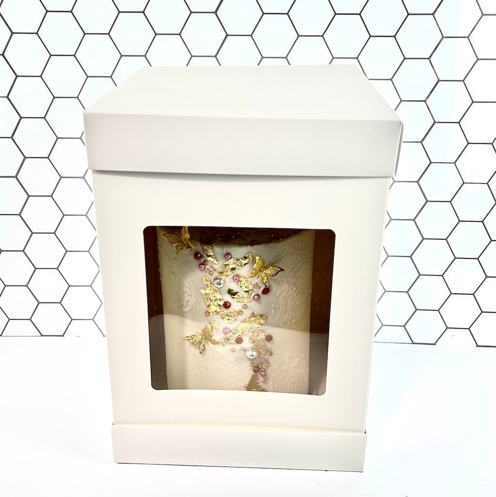 Olbaa Mini Cake Box with Window - 6"x6"x10" - White