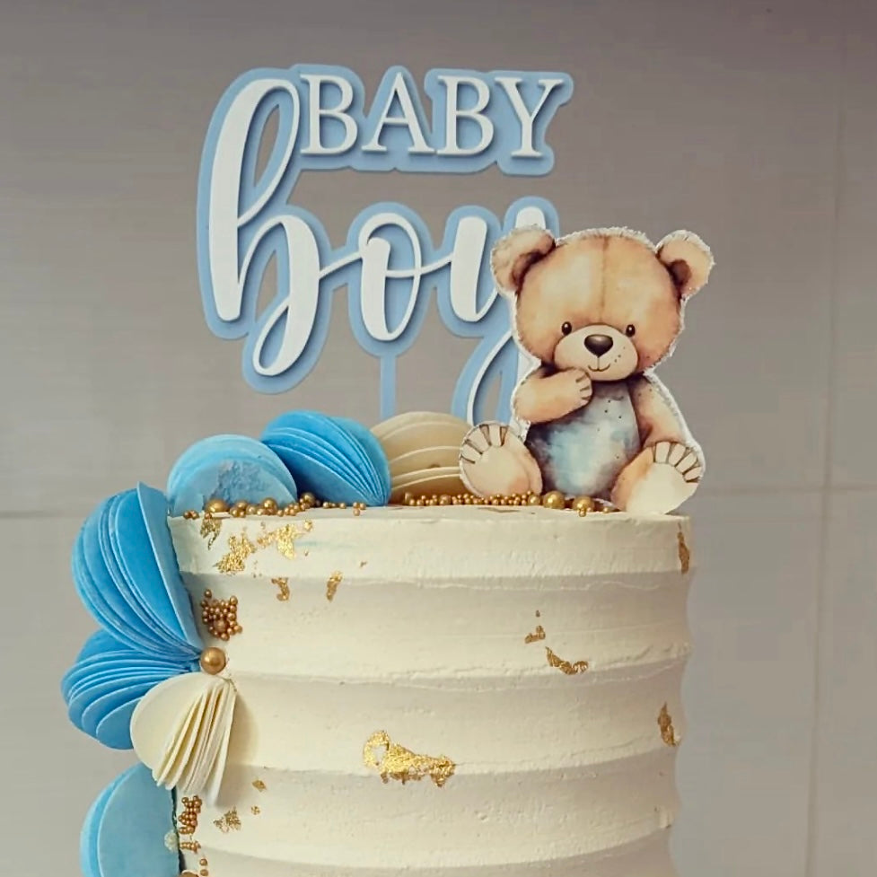 Double Layer Acrylic Baby Shower Cake Topper - Baby Boy