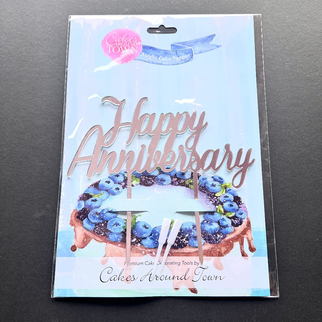 Acrylic Birthday Cake Topper Mirror Silver – Happy Anniversary