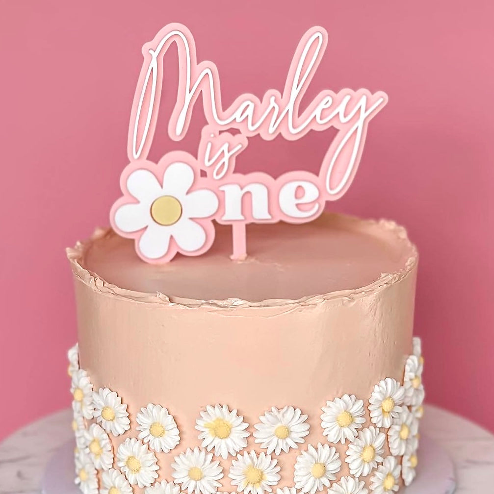 Layered Custom Name and Number Acrylic Birthday Cake Topper - Daisy