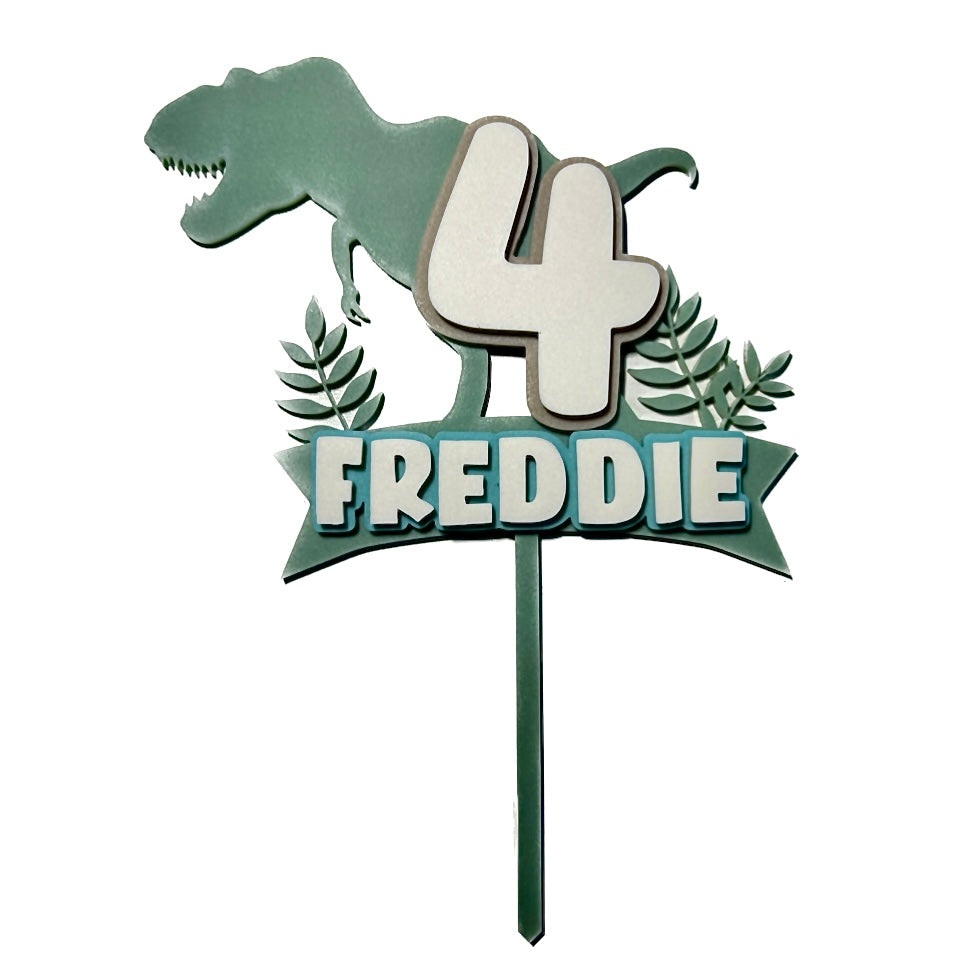 Layered Custom Name Acrylic Birthday Cake Topper - Dinosaur