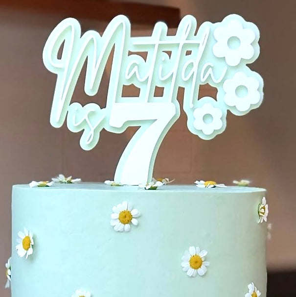 Custom Name and Number Acrylic Birthday Cake Topper - Daisy