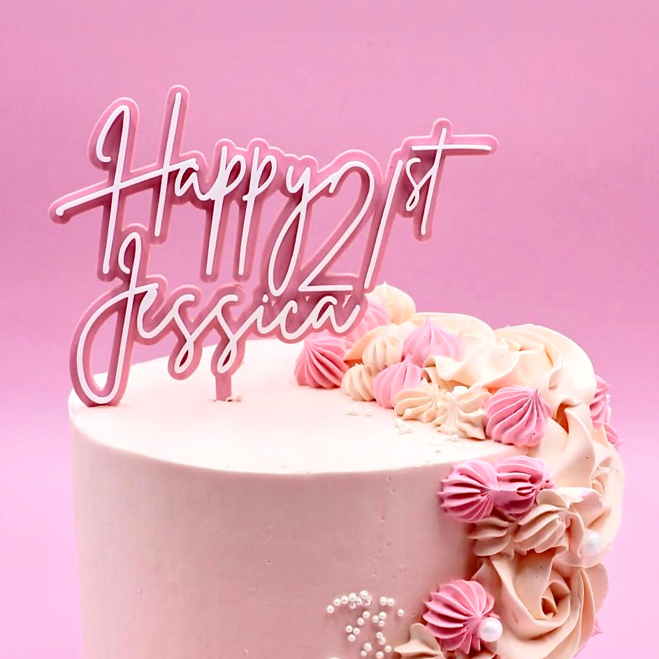 Double Layer Custom Name and Age Acrylic Birthday Cake Topper