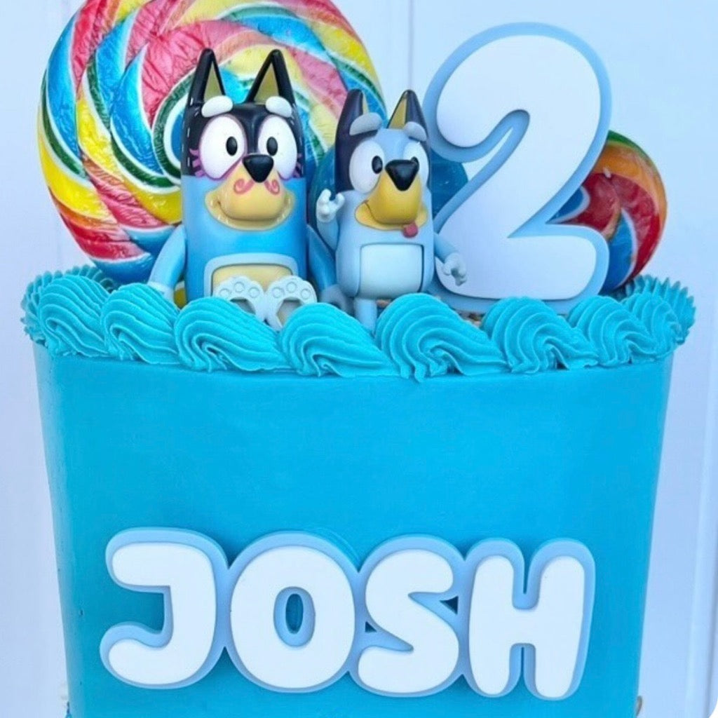 Layered Custom Name Birthday Cake Fropper + Number Topper - Blue Dog