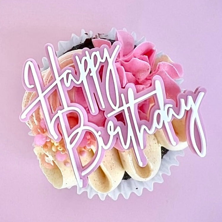 Acrylic Cupcake Topper Charms Happy Birthday - 3pc Assorted Colours