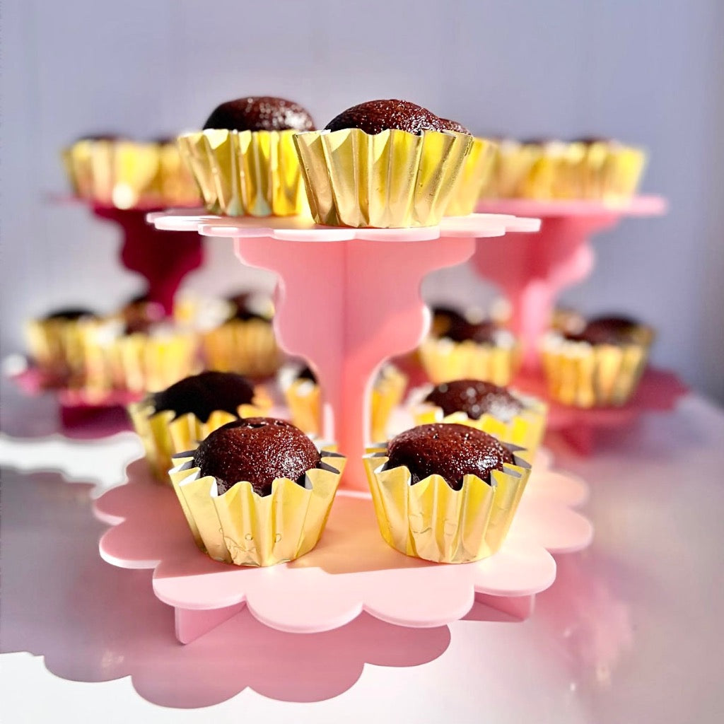 Acrylic Cupcake Stand 2 Tier Scalloped - Assorted Solid Colours