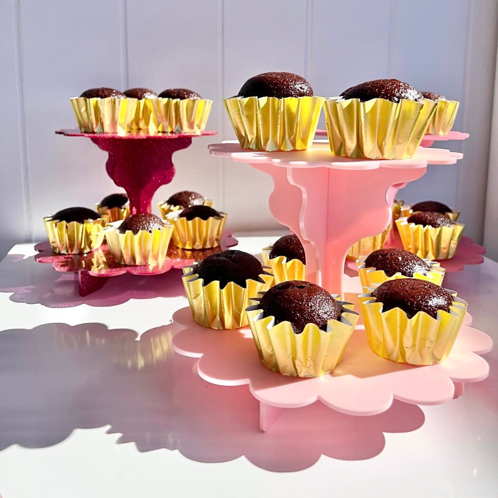 Acrylic Cupcake Stand 2 Tier Scalloped - Frosted Assorted Colours