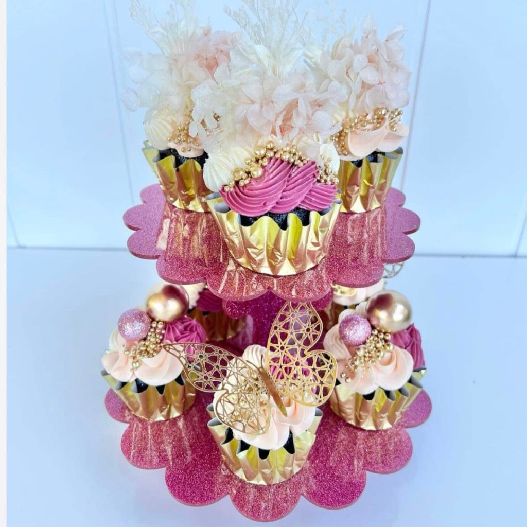 Acrylic Cupcake Stand 2 Tier Scalloped - Assorted Glitter Colours